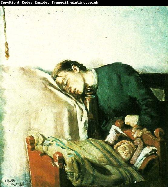 Christian Krohg sovende mor ved sit barns vugge